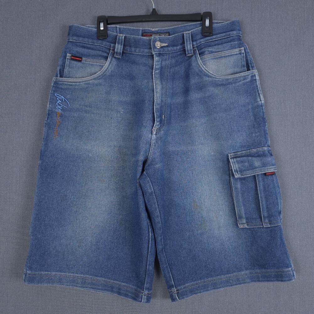 FUBU Baggy Carpenter Jean Shorts Mens 36 (Fits 34x14) Faded Blue Denim Jorts
